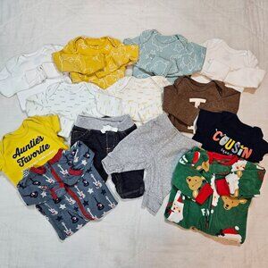 Carters Newborn Baby Boy Clothing Lot 13 Pieces Bodysuits Sleepers Pants‎
